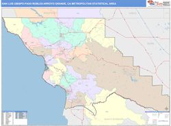 San Luis Obispo-Paso Robles-Arroyo Grande Metro Area Wall Map Color Cast Style 2024